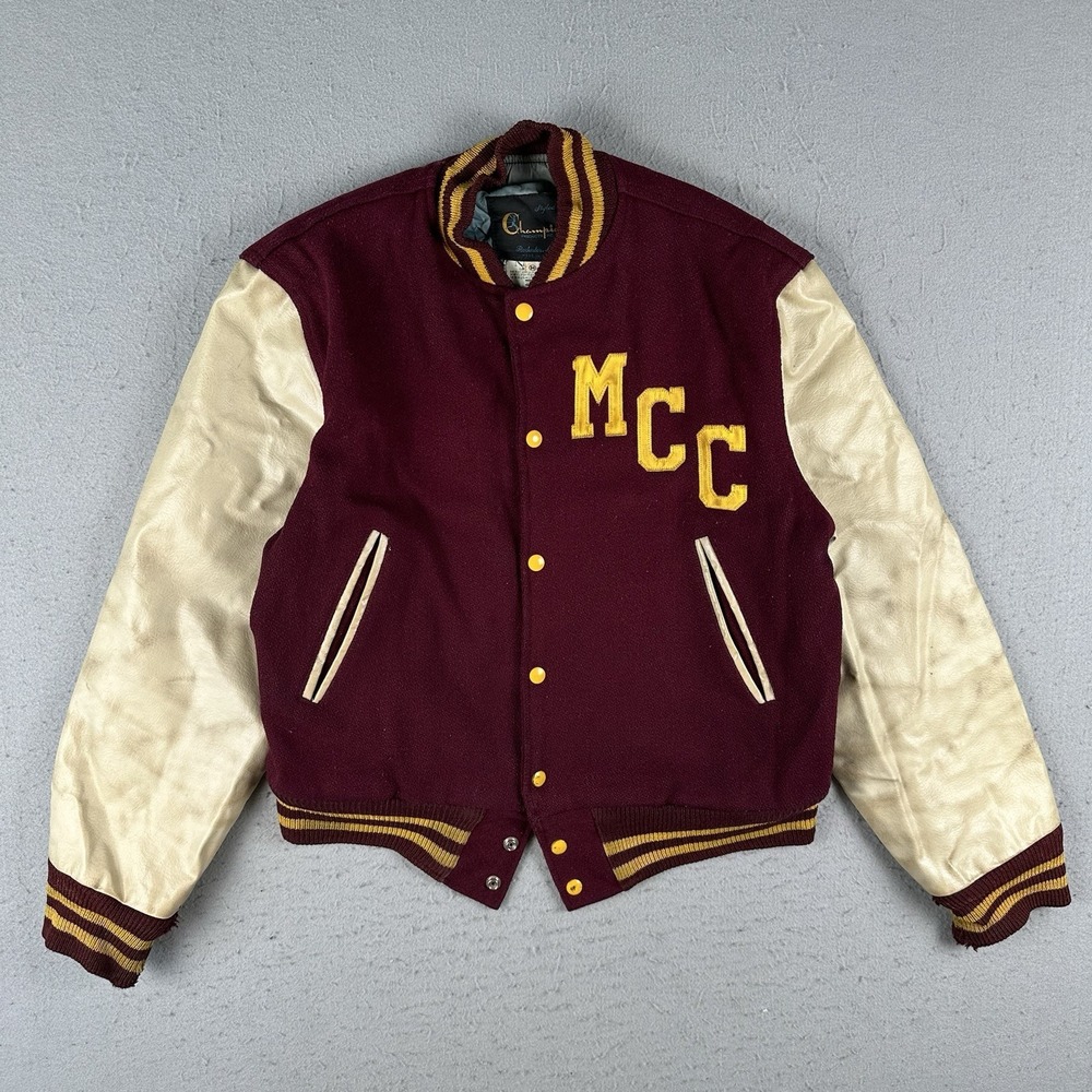 Vintage 60s Champion Varsity Letterman Jacket Men's M Red Wool MCC Naugalite